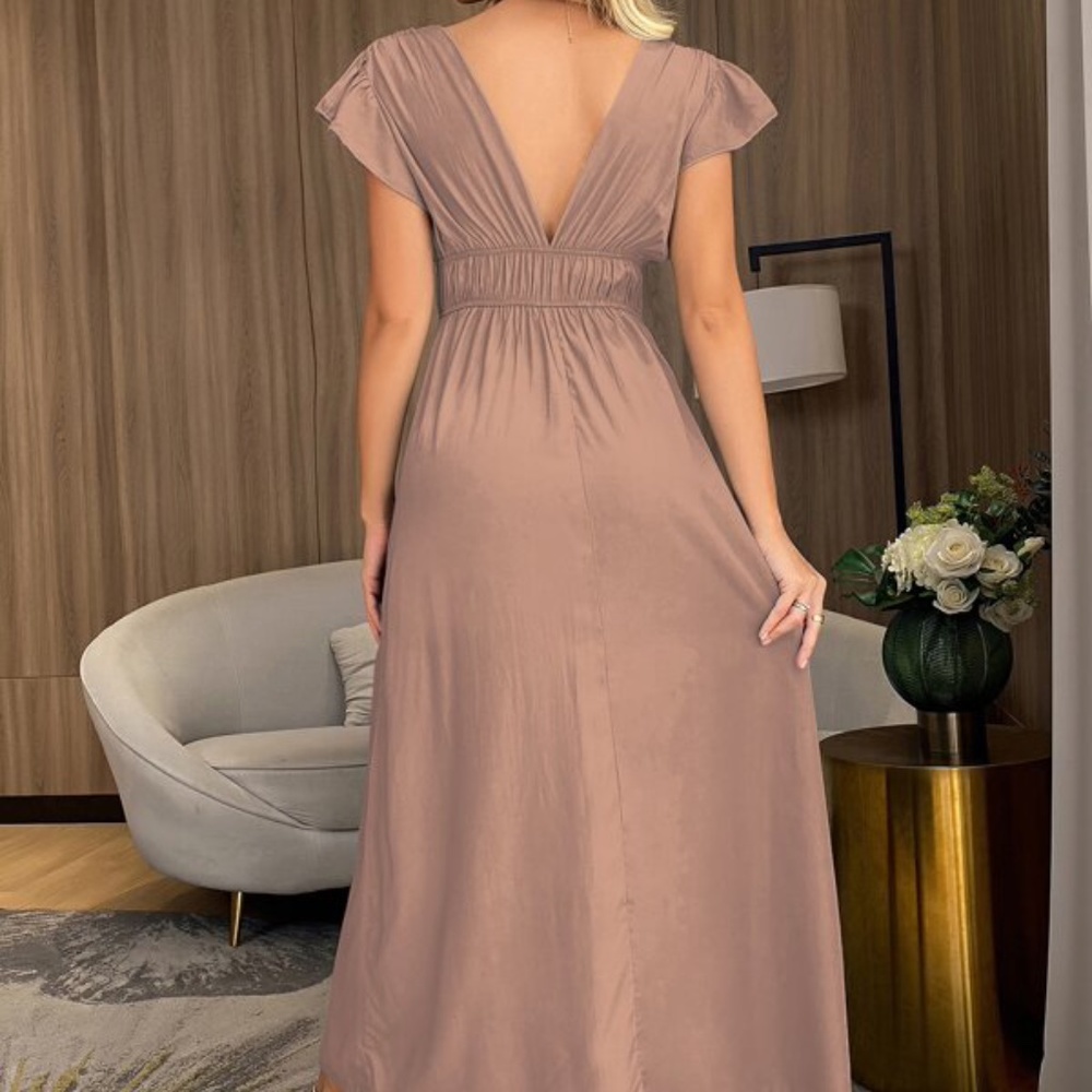 Burgundy Plunging Neck Butterfly Sleeve Maxi Dress - Picture 9 of 12